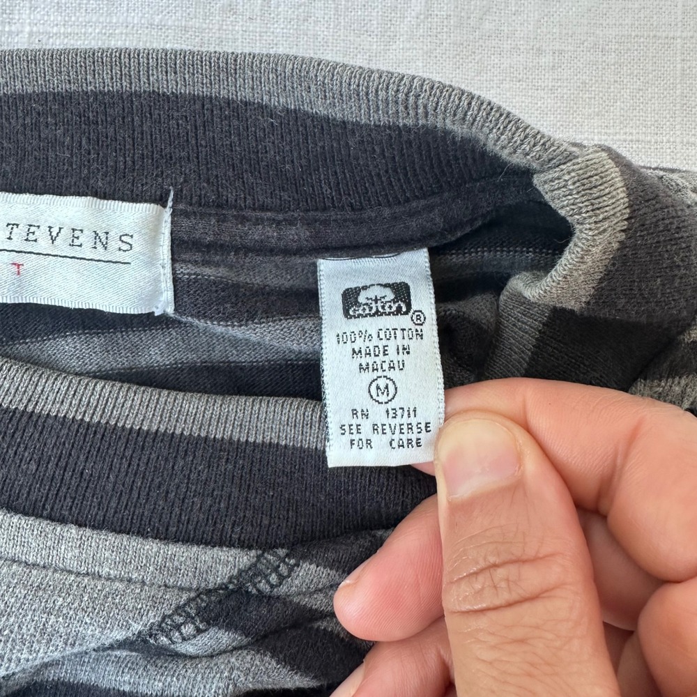 Valerie Stevens Sport 90s Vintage Striped Long Sleeve Cotton Top Grey Black M - Picture 3 of 8
